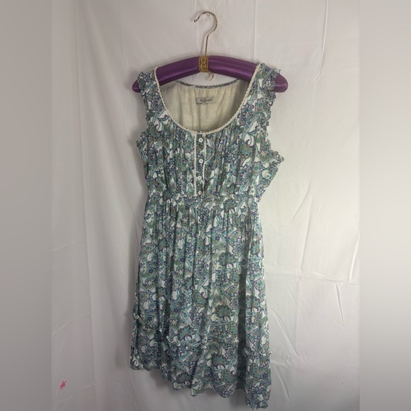 Blue Paisley Cream Lace Cottagecore Retro Boho Midi Dress Women’s Size L - Picture 2 of 15